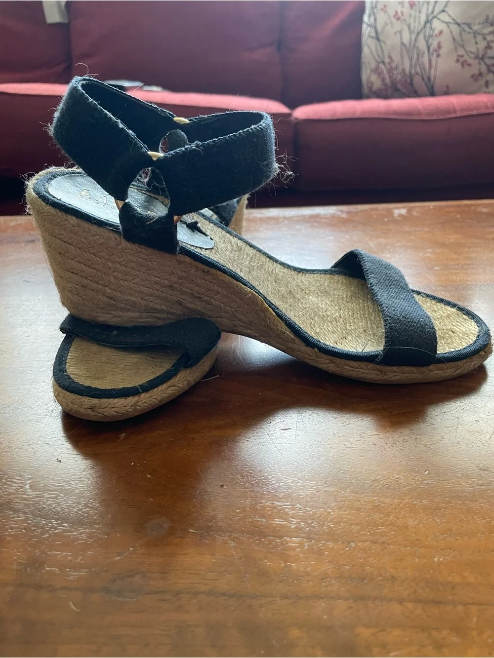 Lauren Ralph Lauren Black Canvas Espadrille Wedge Sandals